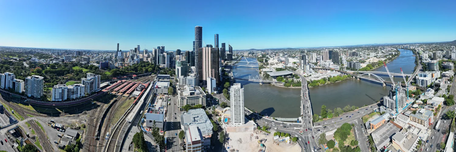 Aerial view of Brisbane city, the Brisbane River and surrounding suburbs