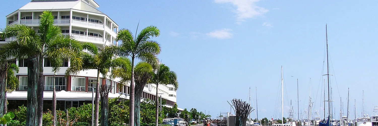 The Cairns Esplanade and marina in far north Queensland