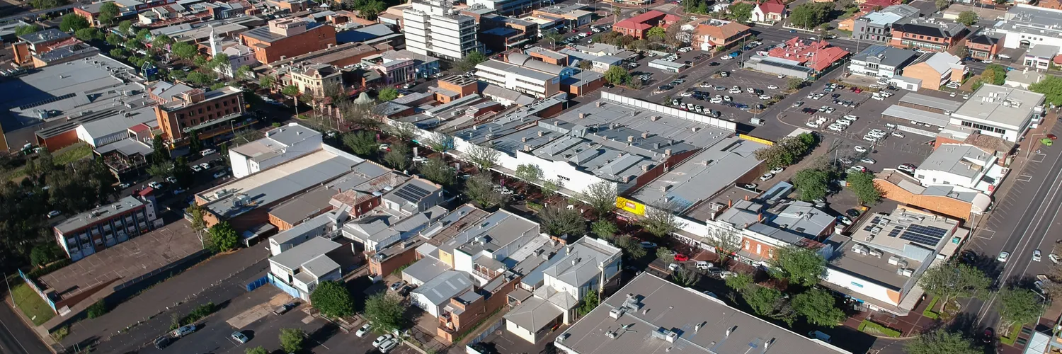 Aerial view over the Dubbo town centre in regional New South Wales