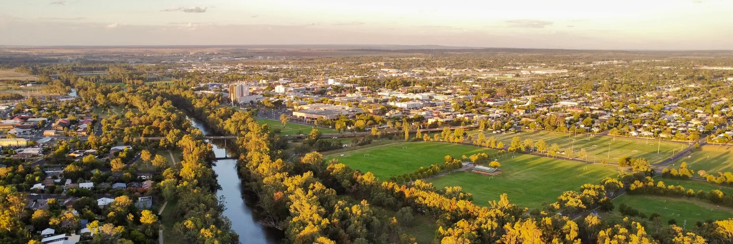 The Macquarie River winding through Dubbo in the Central West of New South Wales