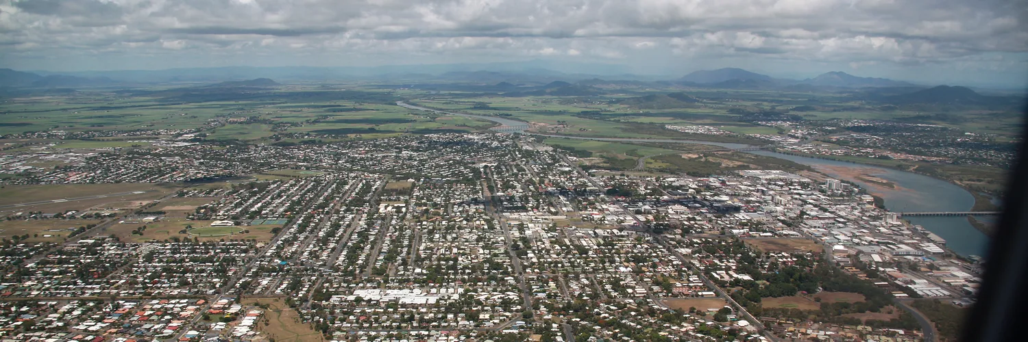 Aerial view over Mackay, Queensland