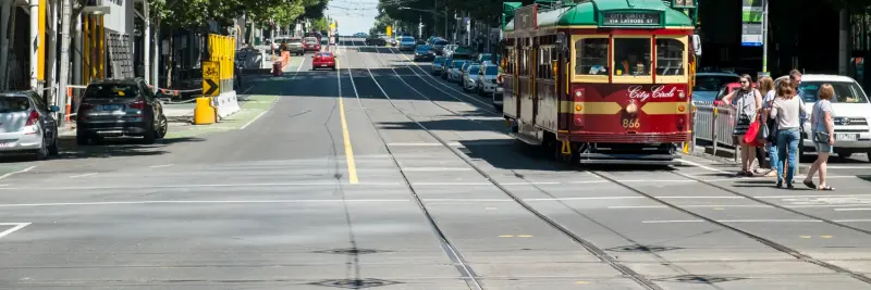 A City Circle tram on a Melbourne city street