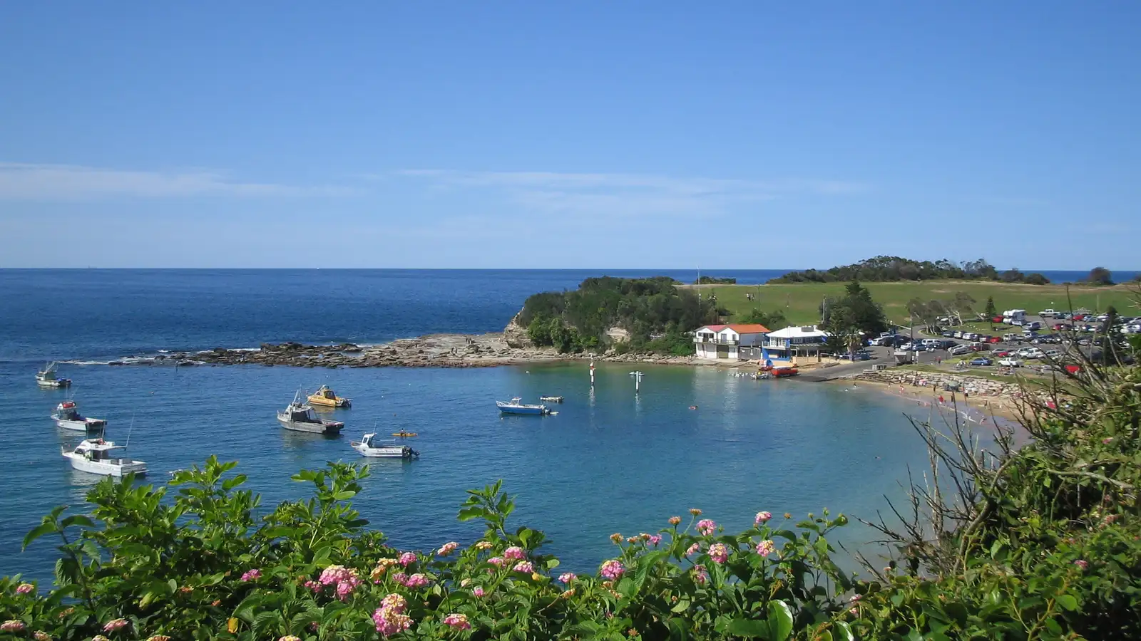 Boats in the bay below Terrigal Headland on the NSW Central Coast