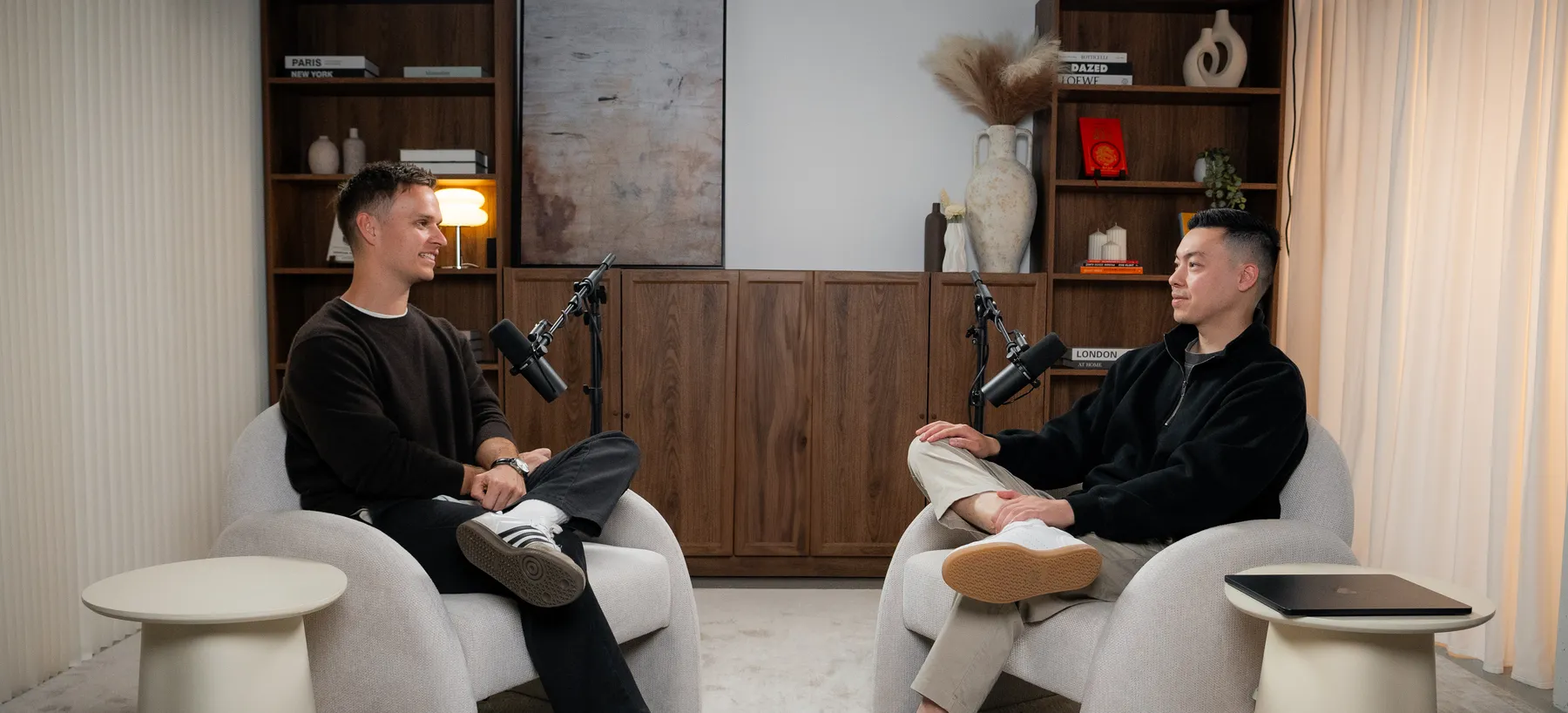 Peter Ly and Mitch Moroney in conversation in the APE studio